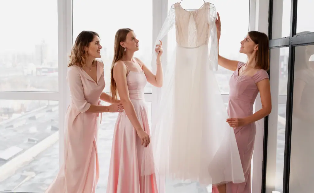 3 girl see guest wedding dress