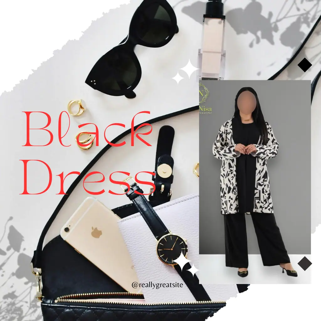 girl wear is black dress and background in accessories. sunglass, watch, hand bag, i phone