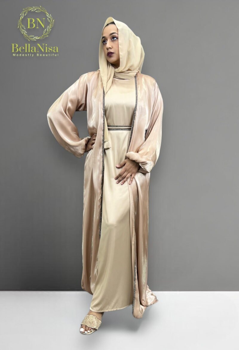 Open Abaya Tasneem Champagne - Image 4