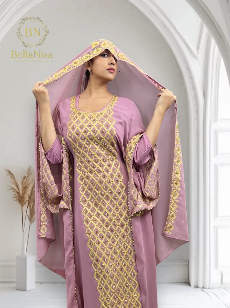 Fara Blush Kaftan with scarf - Image 3