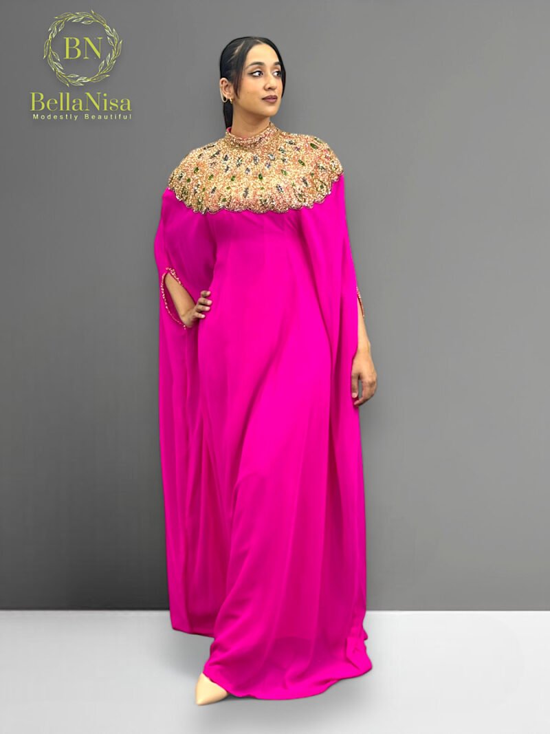 High Neck Abaya Kaftan Hot Pink