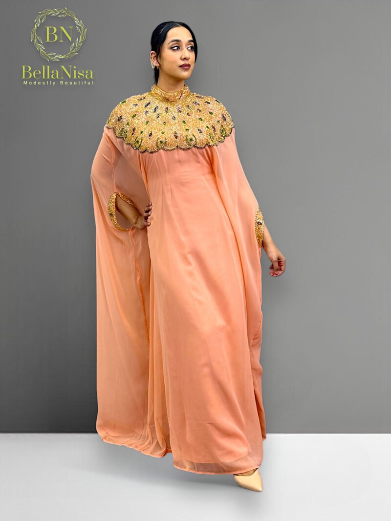 High Neck Abaya Kaftan Peach