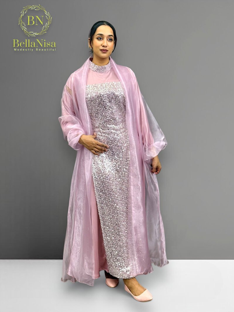 Farah Abaya Kaftan Baby Pink - Image 3