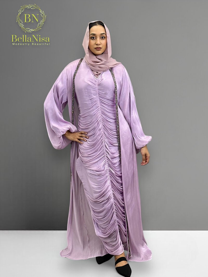 Ruffled Abaya Lavender - Image 3