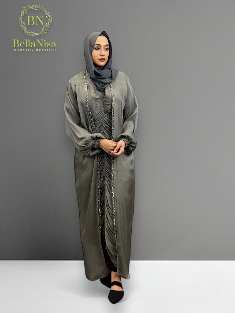 Ruffled Abaya Metallic - Image 3