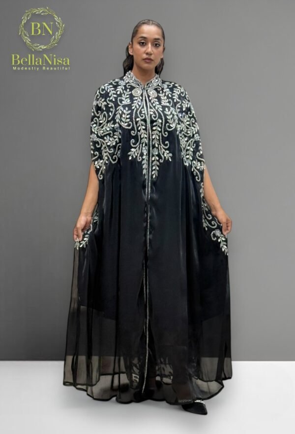 Hayaa Kaftan Black Silver