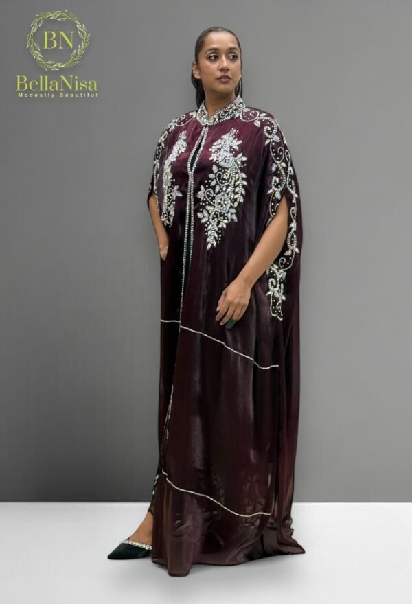 Hayaa Kaftan Plum Silver