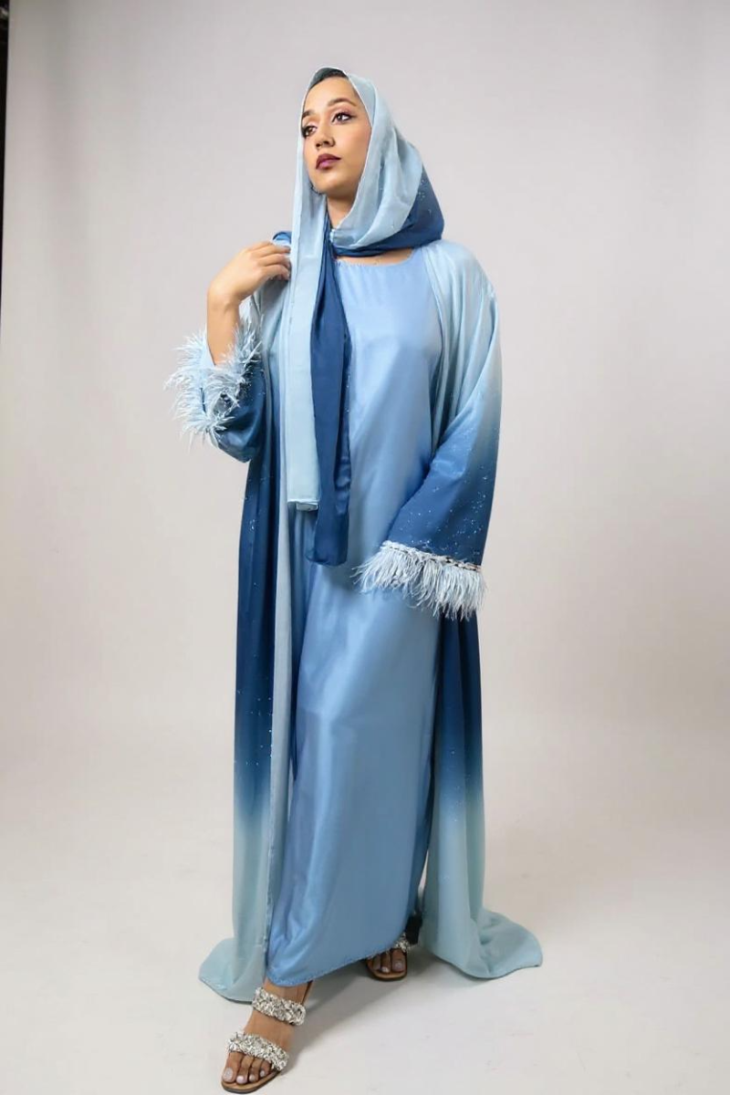 Open Abaya Feather Sky