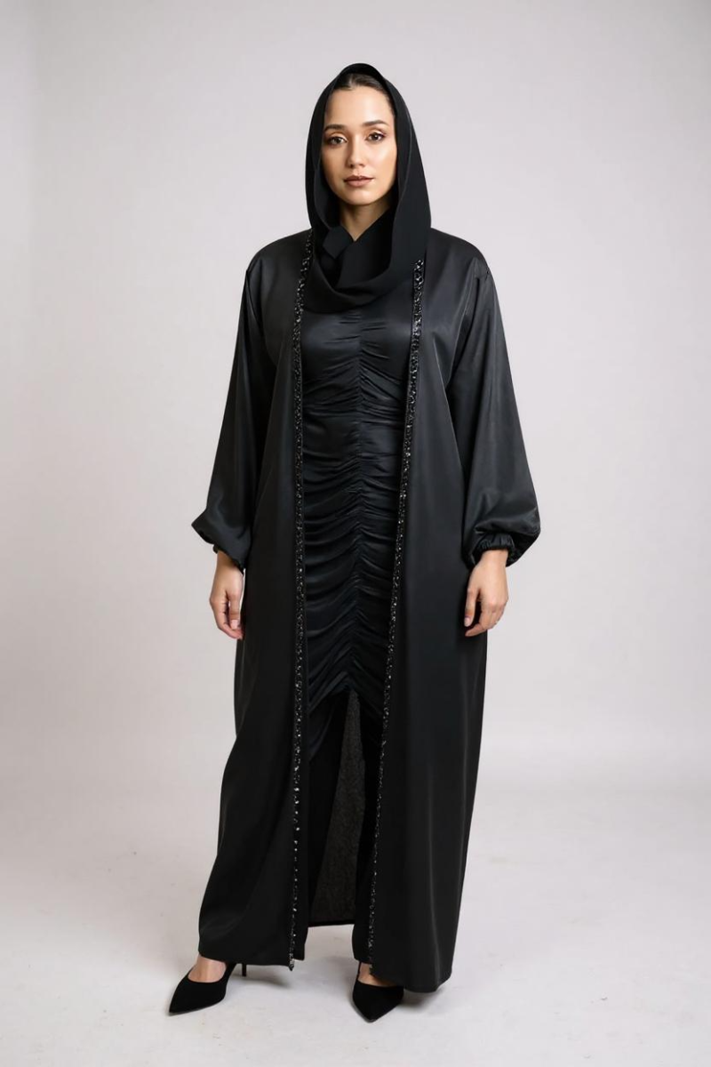Ruffled Abaya Black - Image 2