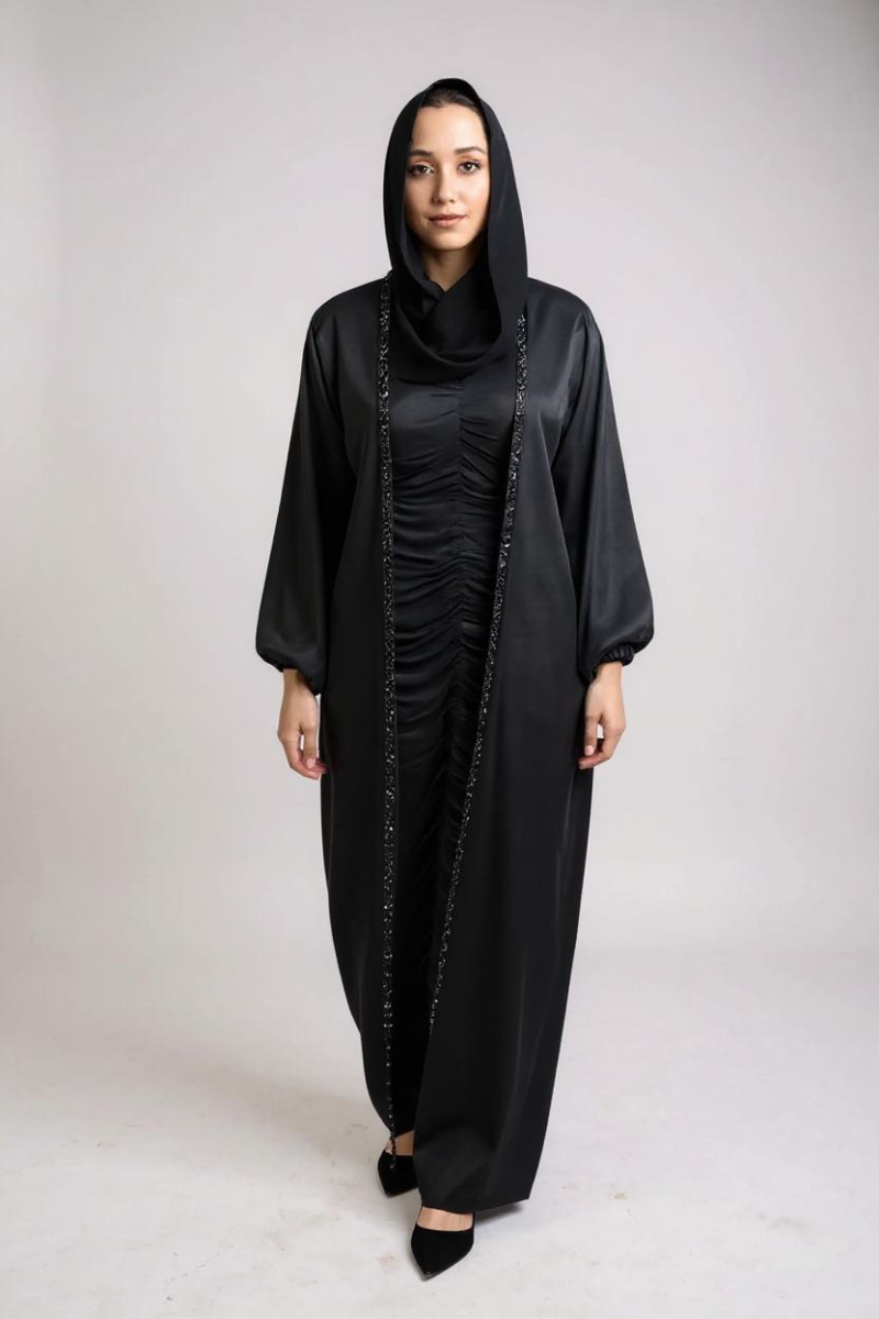 Ruffled Abaya Black