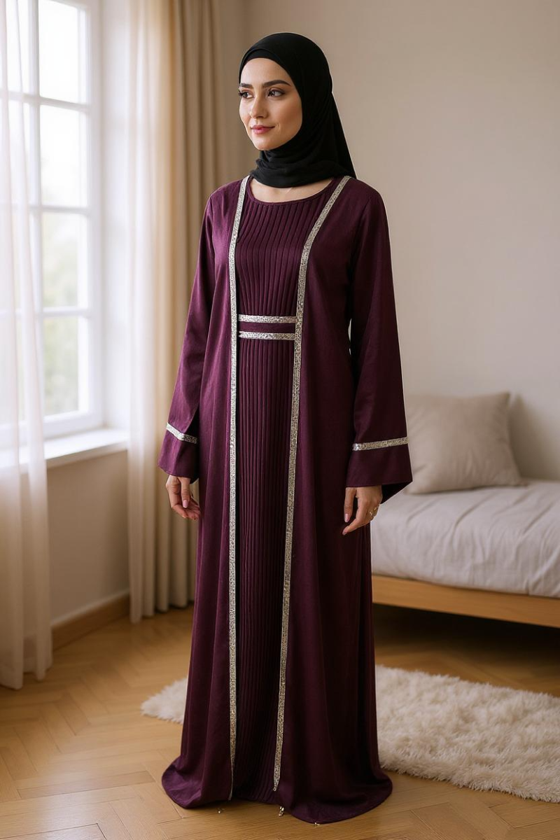 Open Jacket Abaya Purple - Image 2