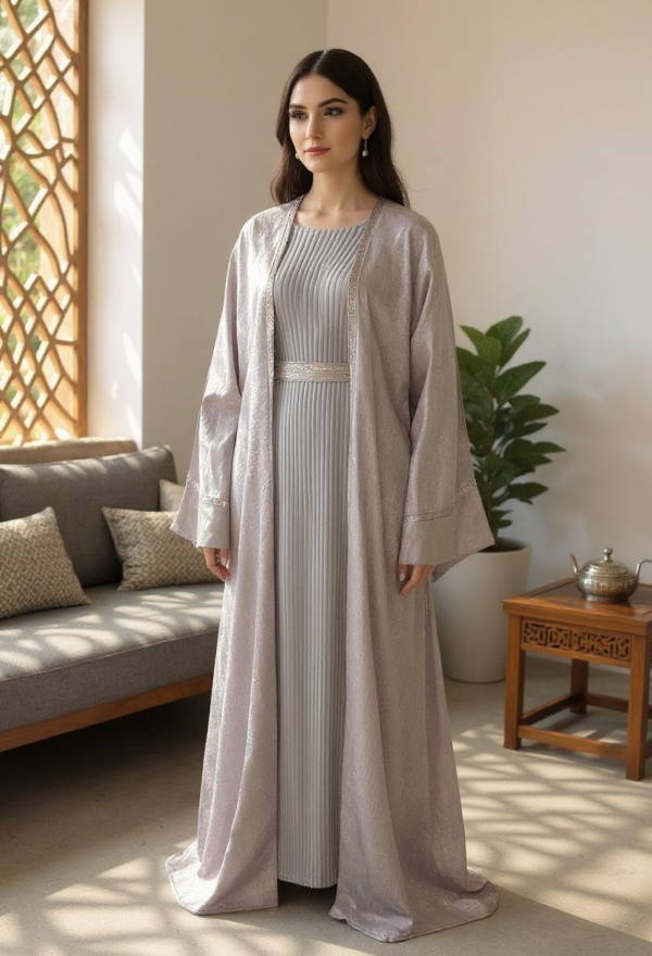 Open Jacket Abaya Light Grey