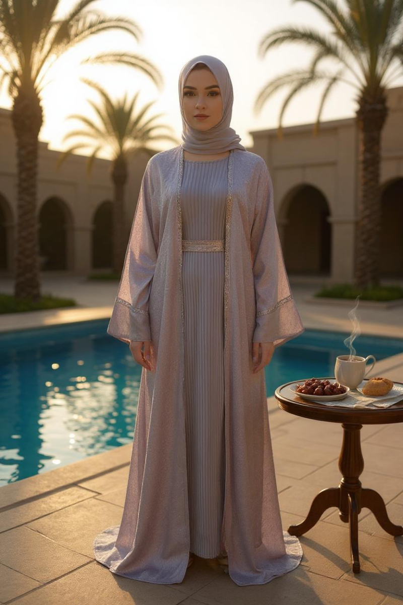 Open Jacket Abaya Light Grey - Image 2