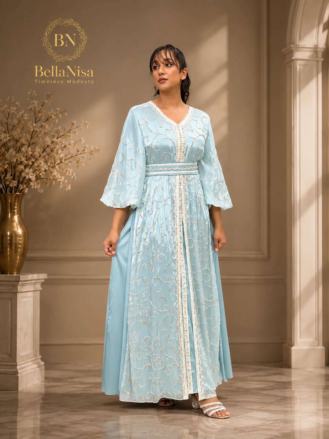 Taha Kaftan Lighter Blue
