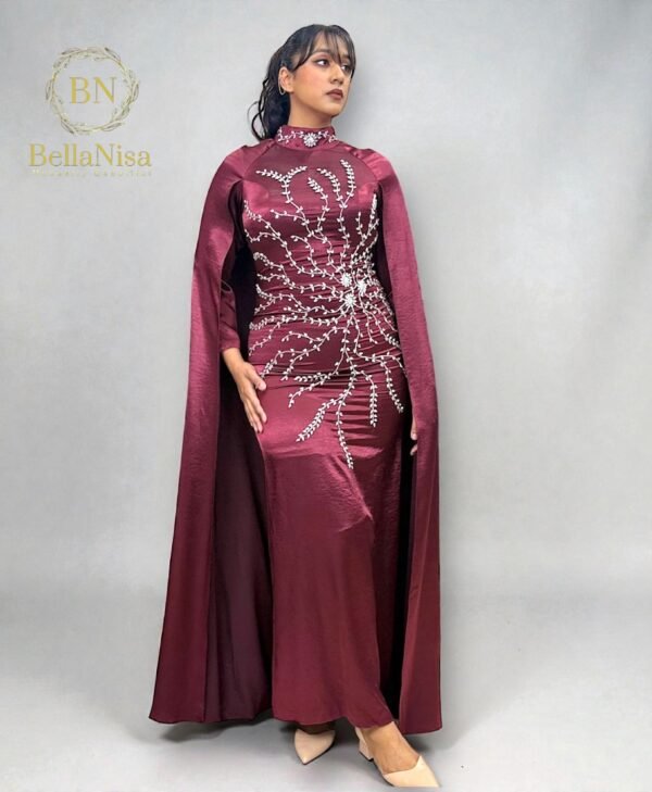 Ari Cape Dress Maroon