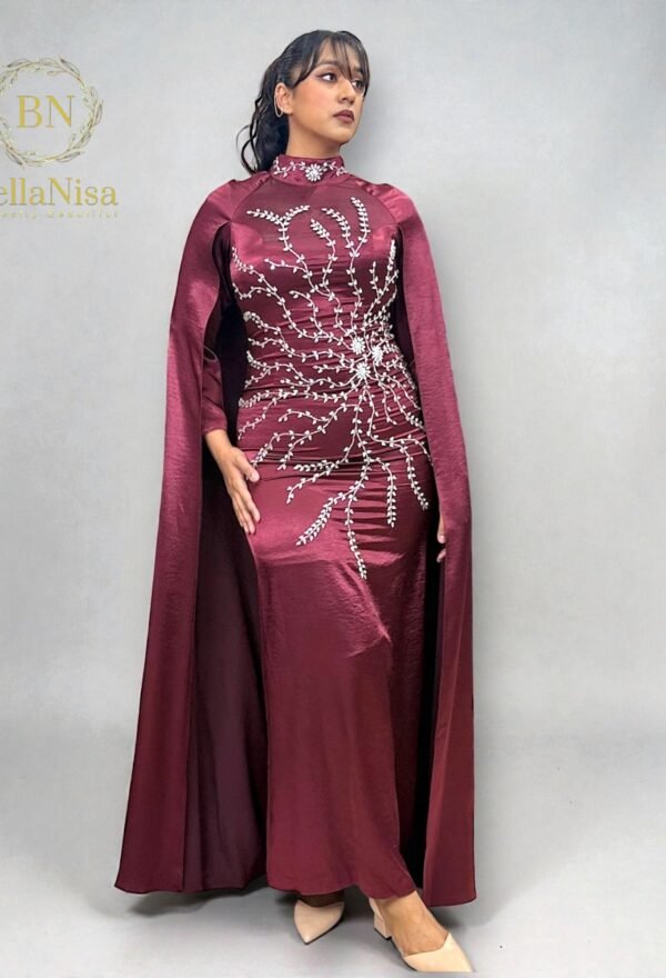 Ari Cape Dress Maroon