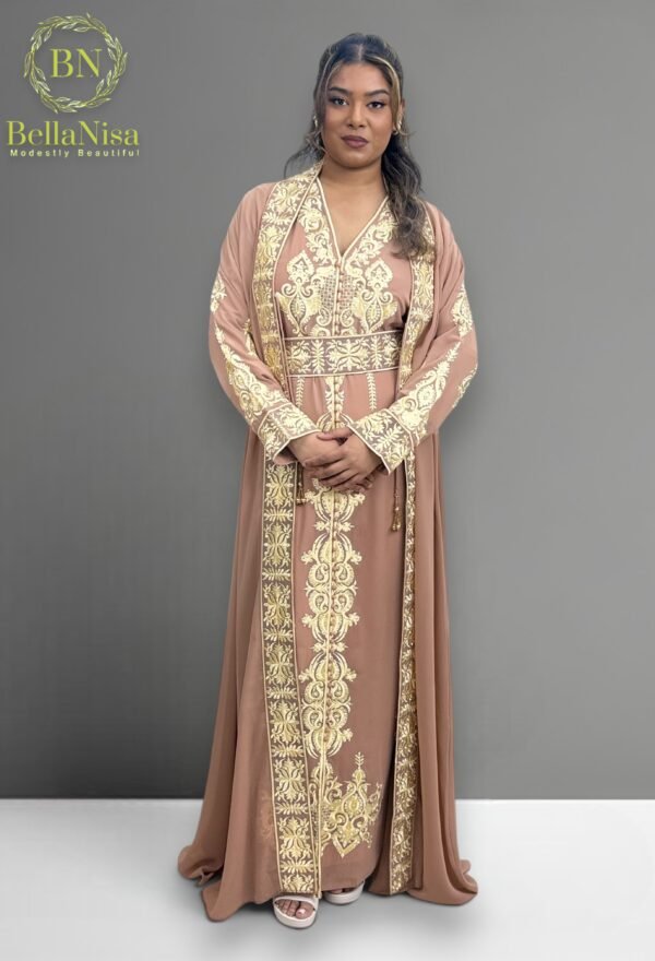 Moroccan Kaftan Embroidered Tan