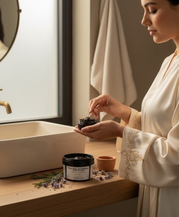 Morrocan Black Soap with Ghassoul and Rosemary Oil.