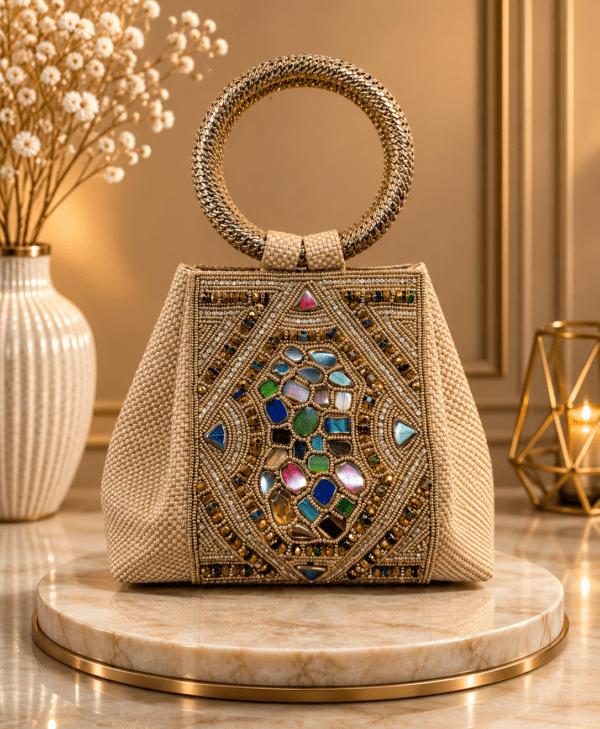 Luxury HandBag Beaded Tan
