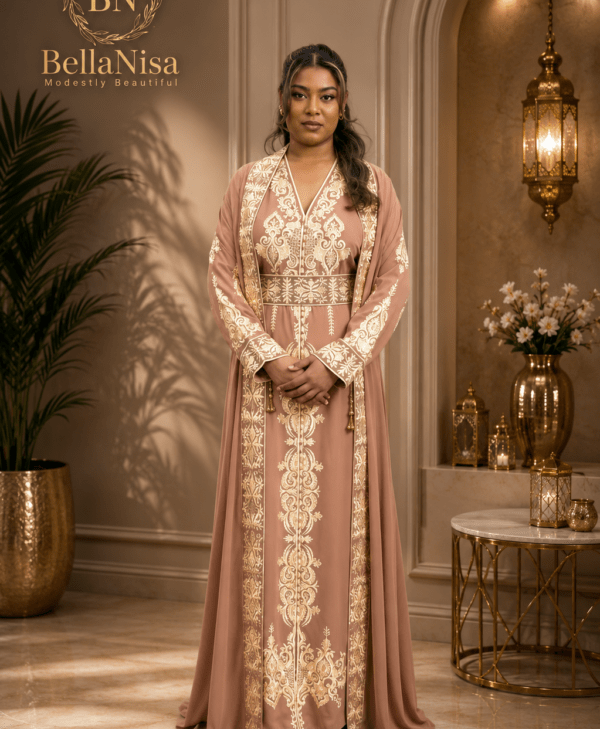 Moroccan Kaftan Embroidered Tan