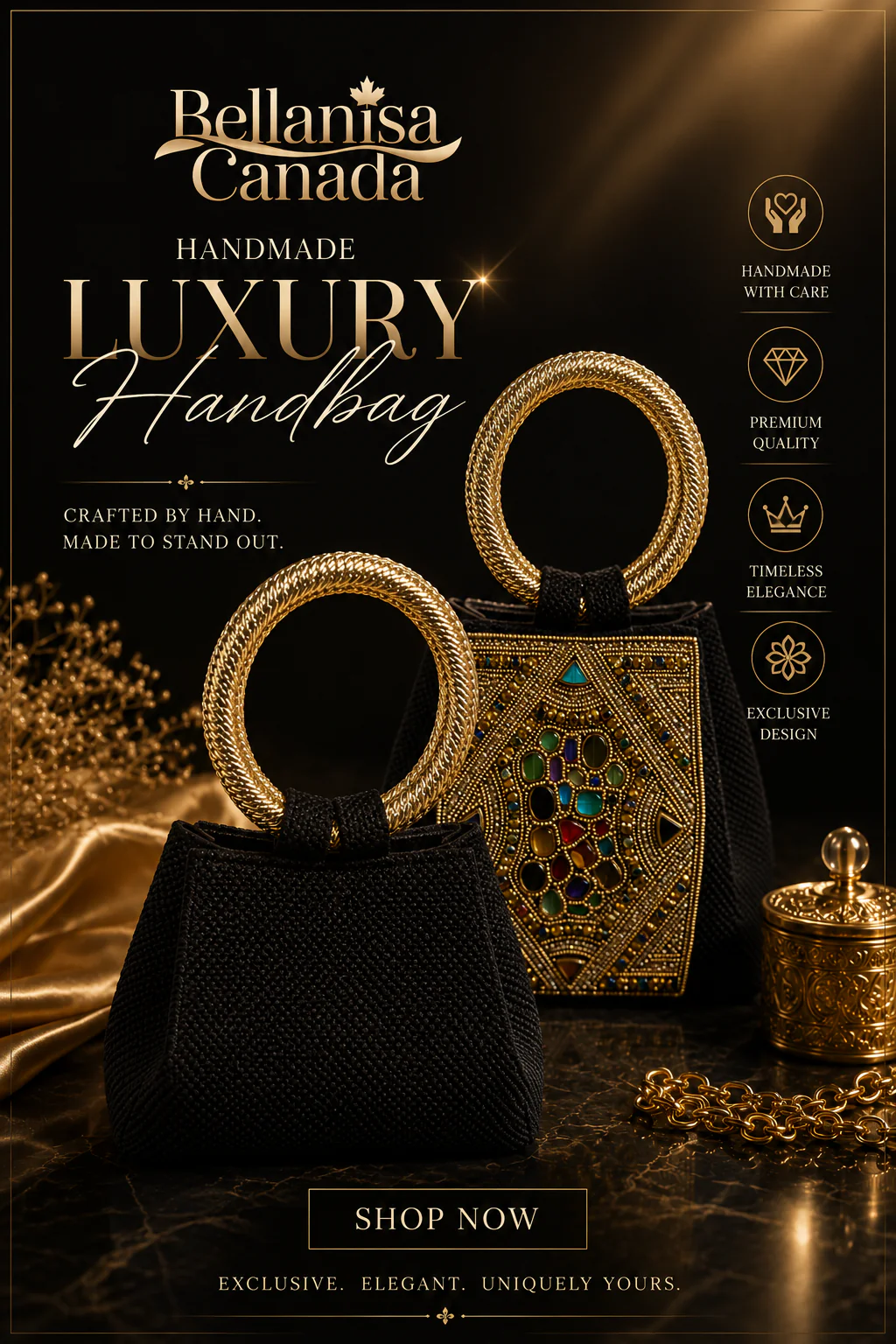 Luxury HandBag Beaded Black - Image 2