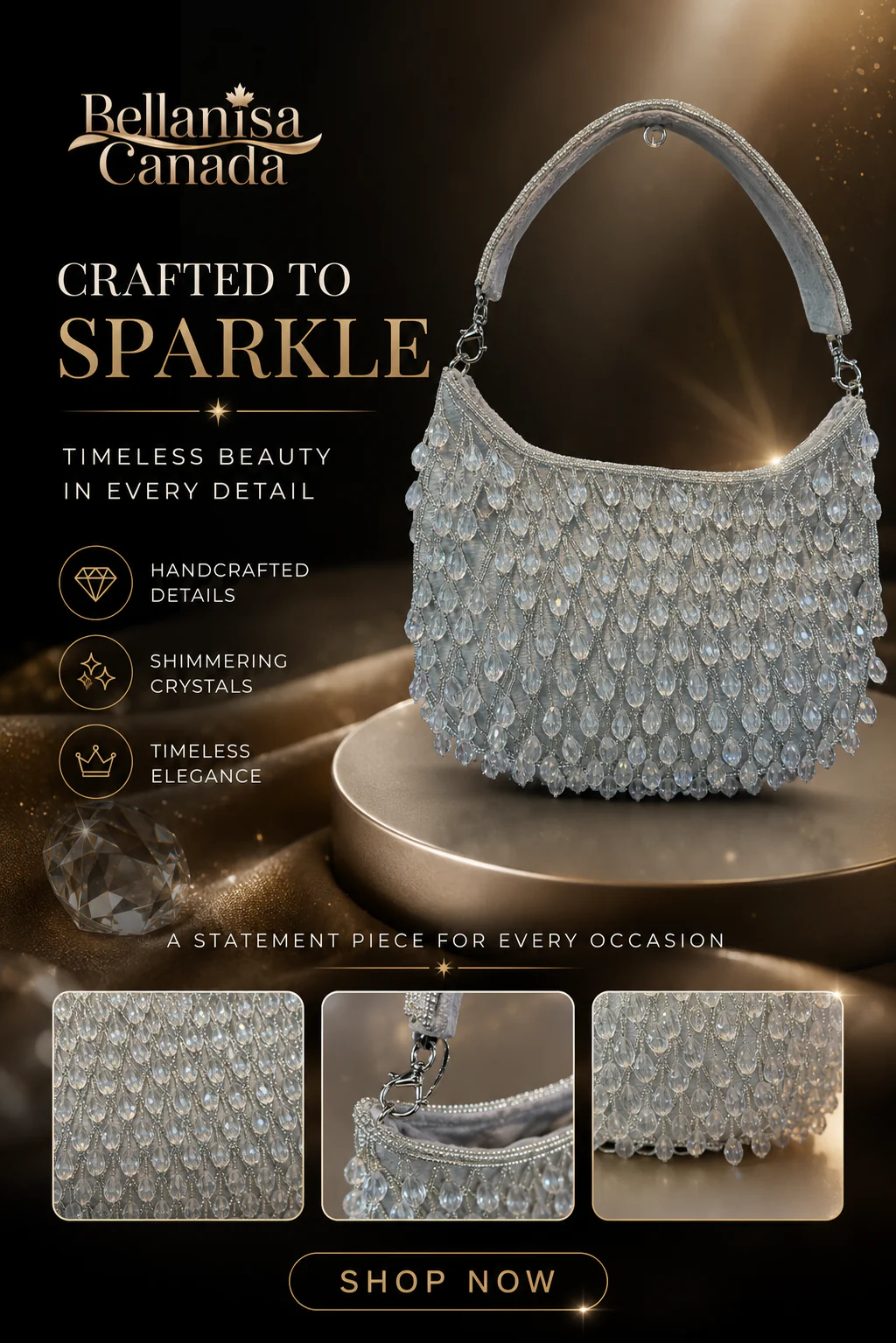 Luxury HandBag Crystal Grey - Image 2