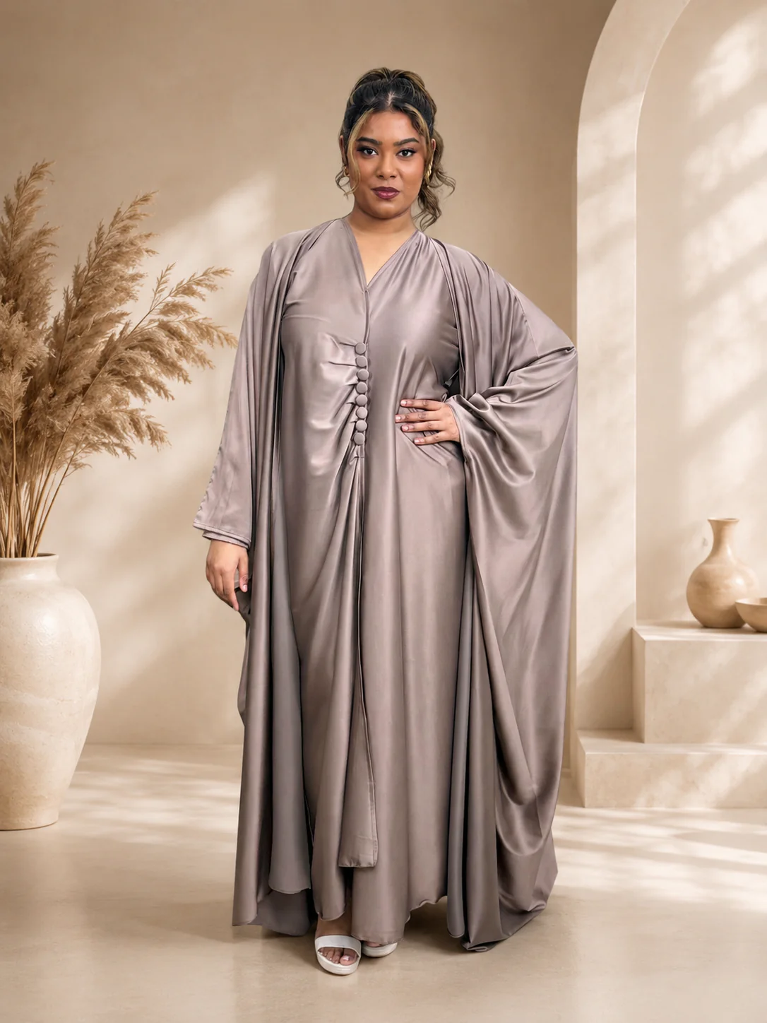 Abaya Satin Choc - Image 2