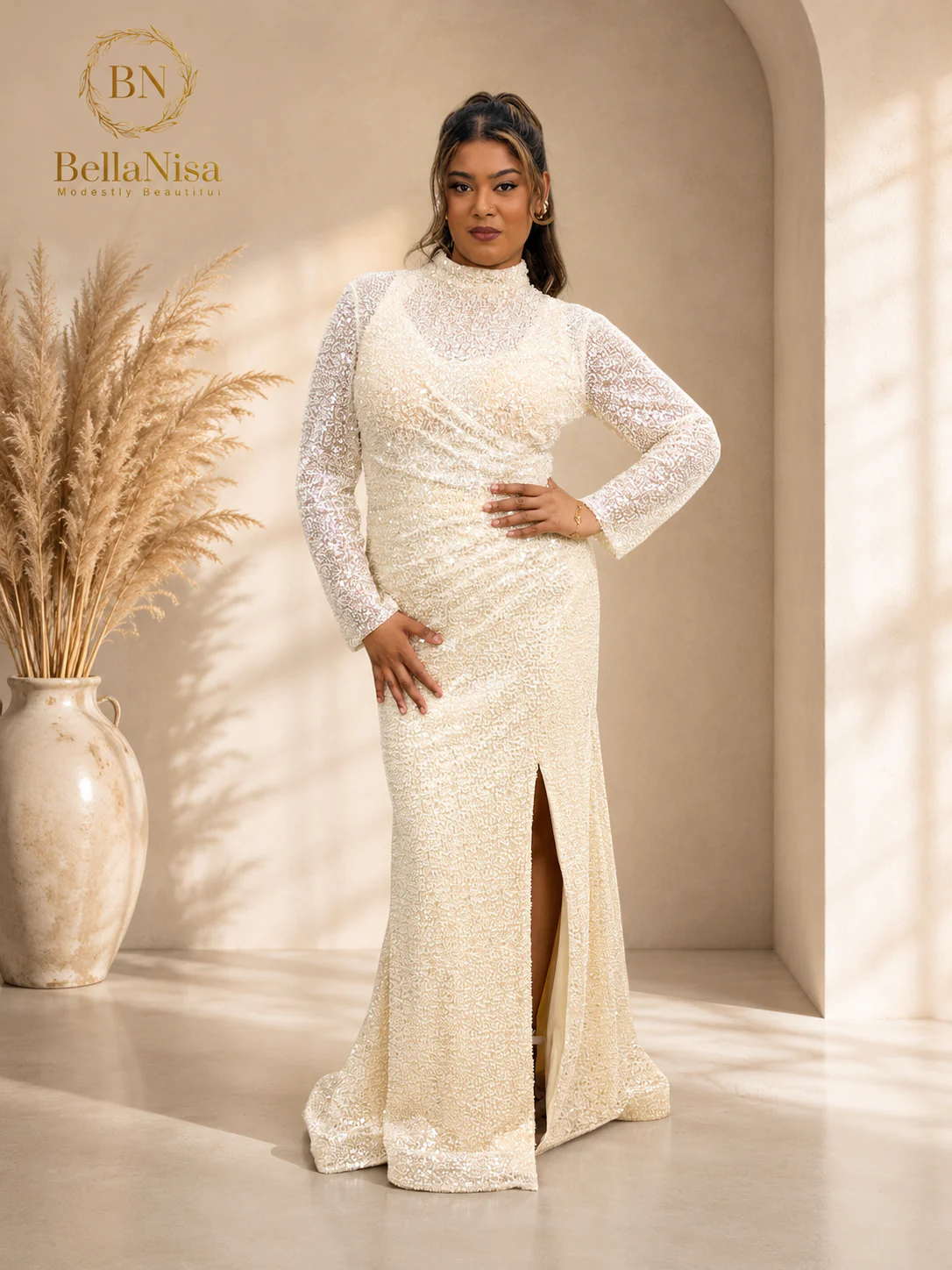 Farah Cream Gown Beaded - Image 2