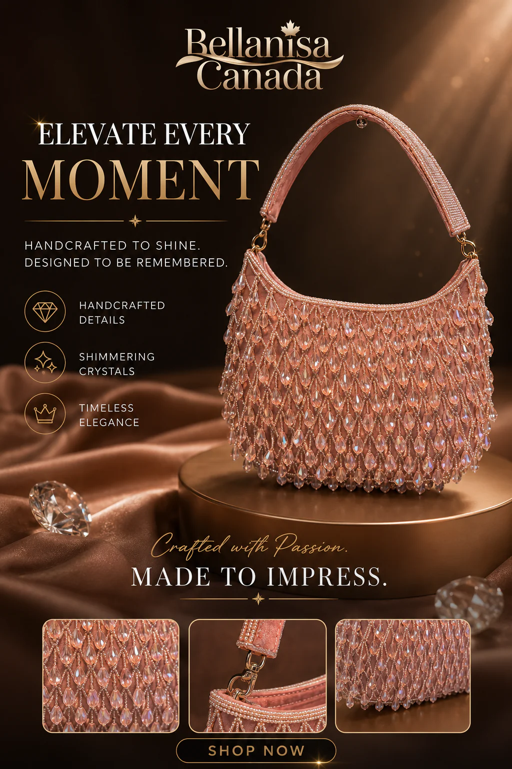 Luxury HandBag Crystal Pink - Image 2
