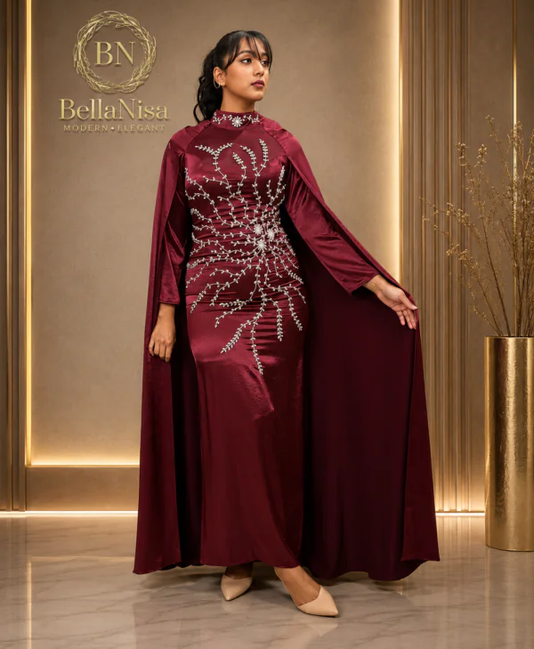 Ari Cape Dress Maroon