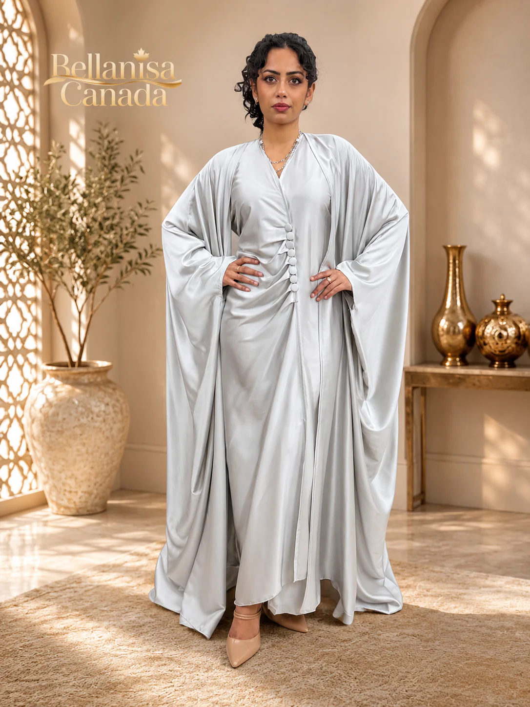Abaya Satin Silver - Image 2