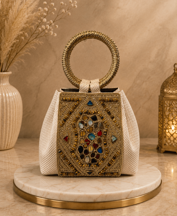 Luxury HandBag Beaded OffWhite