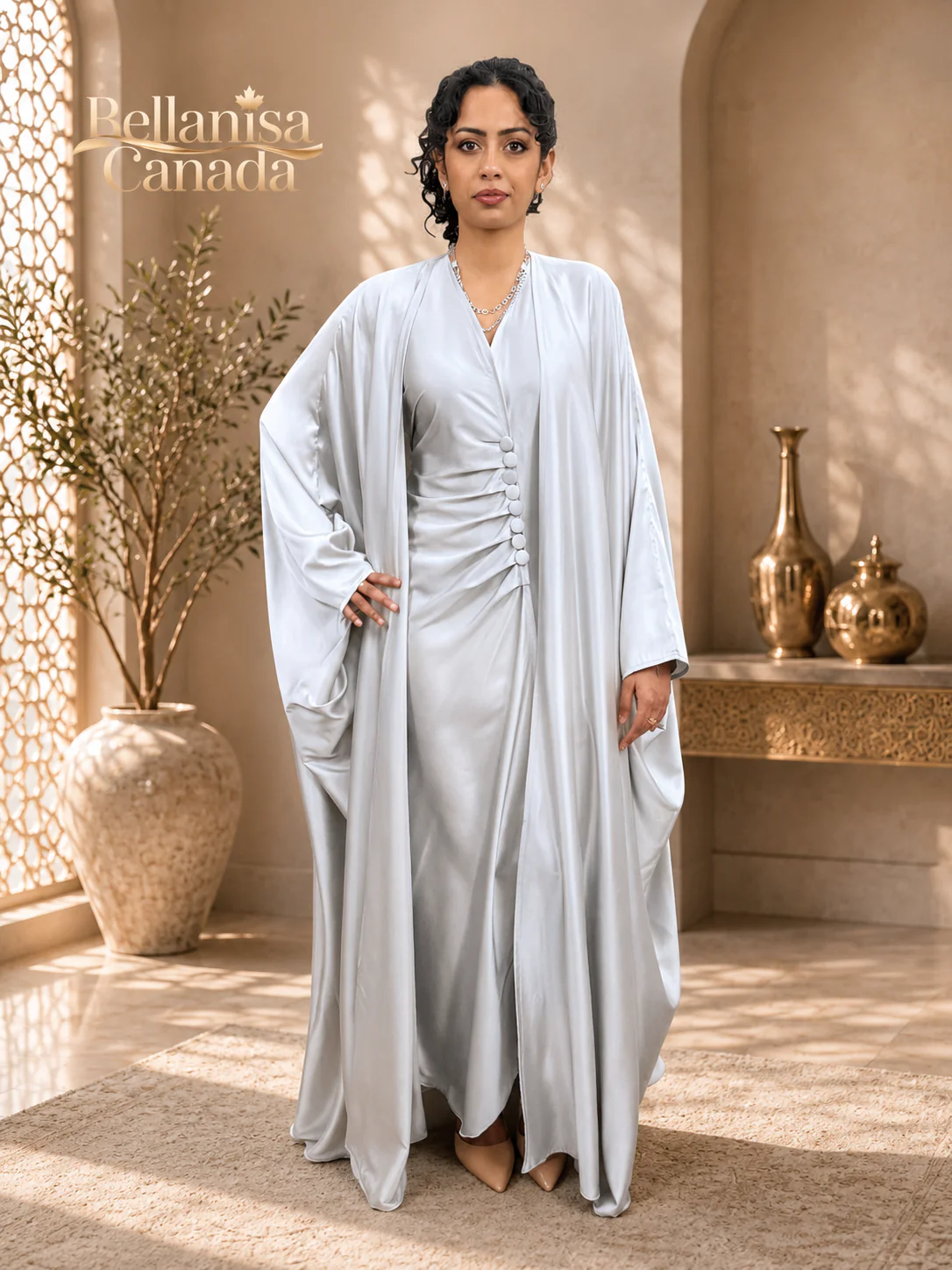 Abaya Satin Silver