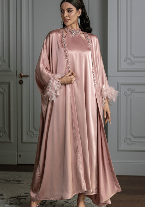 Abaya Faux Fur Pink