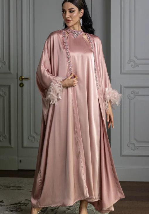 Abaya Faux Fur Pink