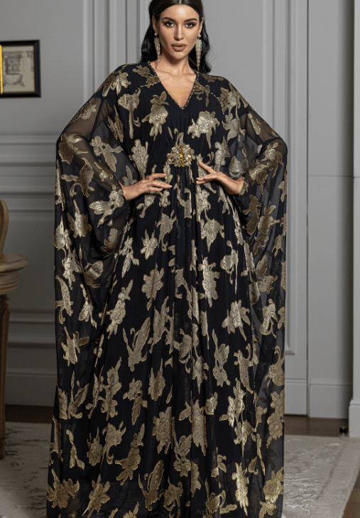 Printed Harir Kaftan Black