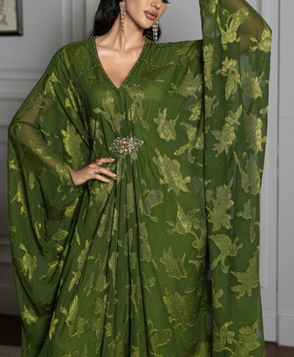 Printed Harir Kaftan Green