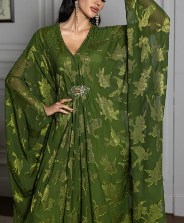 Printed Harir Kaftan Green