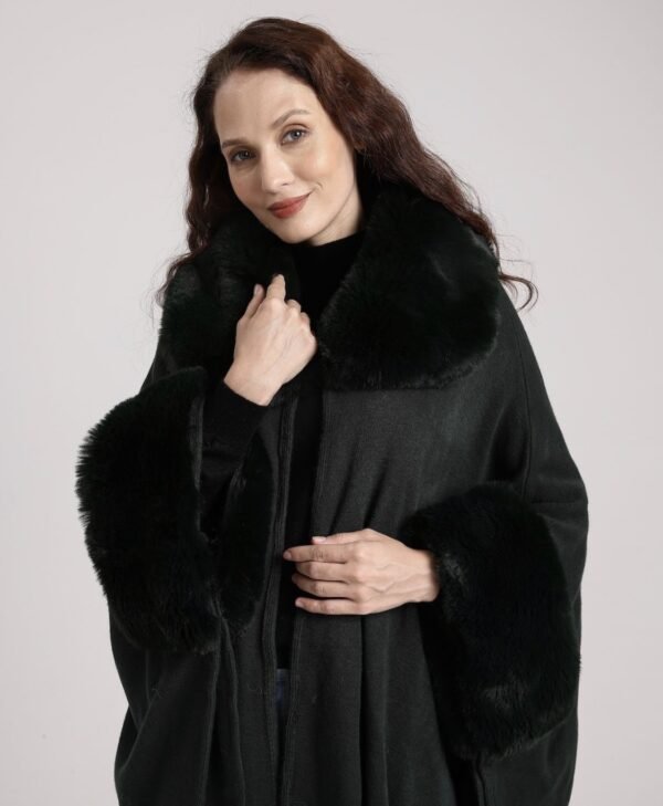 Faux Fur Cape-Black